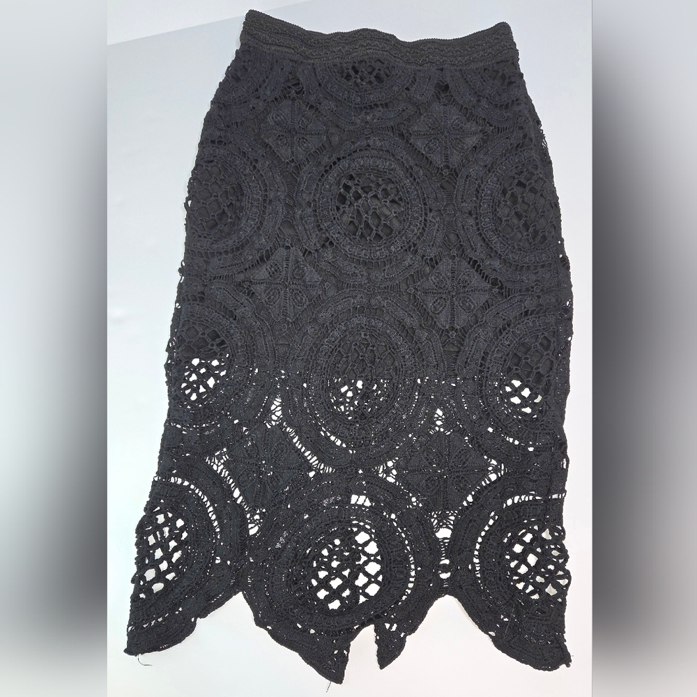 Tea n Cup Black Crochet Pencil Skirt